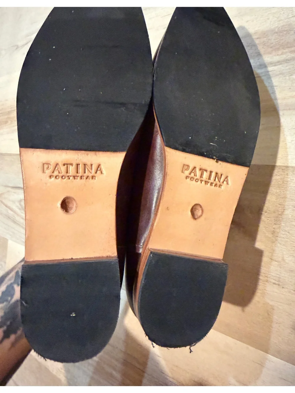 Portland leather patina slip on loafers with a pointy toe